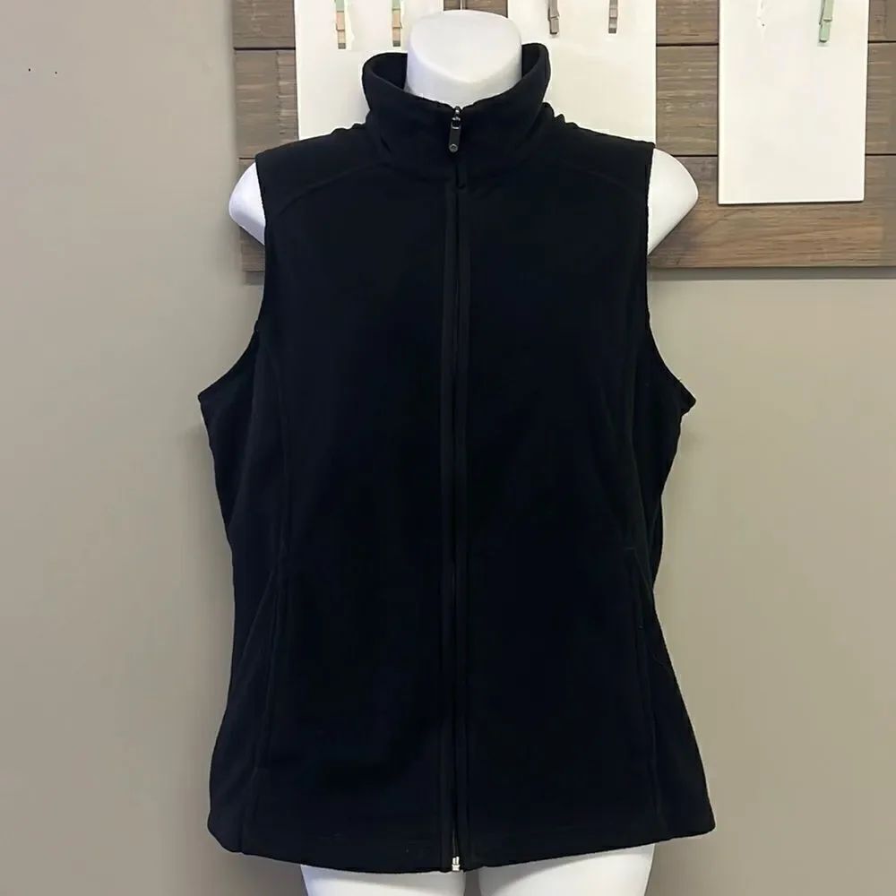 Land’s End Women’s Black Full Zip-Up Fleece Mock Neck Vest with Pockets- Medium